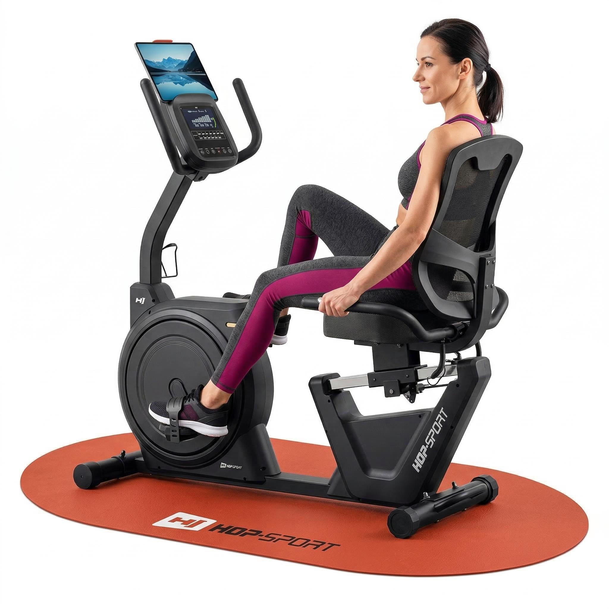 HOP SPORT HS-5000L Liegeergometer für Zuhause mit Magnetwiderstand | Stationäres Fahrrad | Ergonomischer Sitz | leises Liegerad-Heimtrainer mit Apps