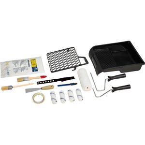 Böttcher-AG Malerset 15-teilig, mit 2 Farbrollern, 5 Walzen, 2 Pinseln, Folie, Spachtel, Wanne