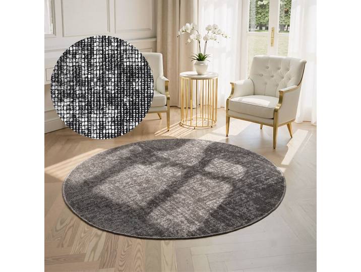 Teppich ELLE DECORATION Prisma , grau (silber grau), H:5mm Ø:200cm, Baumwolle, Polyester, Teppiche, Teppich, Glanz-Effekt, Karo Design, Kachel-Optik, Wohnzimmer, Schlafzimmer,Flur