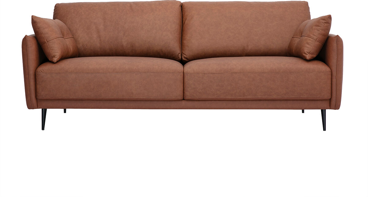 Miliboo Vintage Ledersofa 3-Sitzer braun und dunkles Holz DAVEN