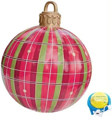 Multisell Products Hub Outdoor Christmas Inflatable Ball, Giant Big Tree Decoration Toy, Large Decor Ornament Without Light red Grid 60cm