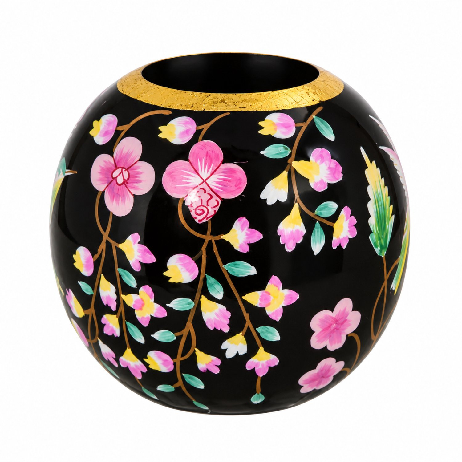 Colmore door Diga handbeschilderde vaas met bloemen zwart M B/D/H: 20 x 20 x 20 cm
