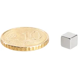 100 Würfelmagnete, Neodym, 5 x 5 x 5 mm, N42, vernickelt, Haftkraft 1,1 kg, silber