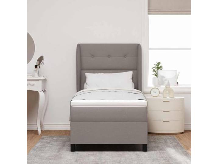 KTHLBRH Boxspringbett Taupe 90x200 cm mit Kopfteil Verstellbares Kopfteil, mittlere Matratze, Holzrahmen, inklusive Matratzenschoner