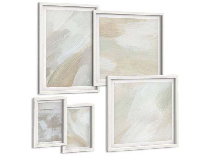 BILDER SET 5er Set - 50x50 cm & 20x30 cm & 40x60 cm Weißer Rahmen - Abstrakte Pinselmalerei auf Leinwand