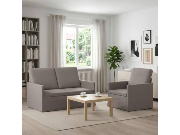 Sofa-Set 2 pcs Taupe Stoff Metallrahmen, Schaumstofffüllung, Kissen-Rücken-Design, 100 % Polyesterstoff, pflegeleicht