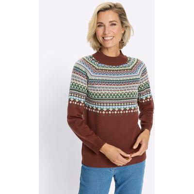 Norwegerpullover CLASSIC BASICS "Norwegerpullover", Damen, Gr. 50, braun (rotbraun, himmelblau, gemustert), 100% Polyacryl, gemustert, Pullover Norwegerpullover