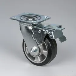Lenkrolle mit Feststeller, 125 mm, schwarzer Gummi