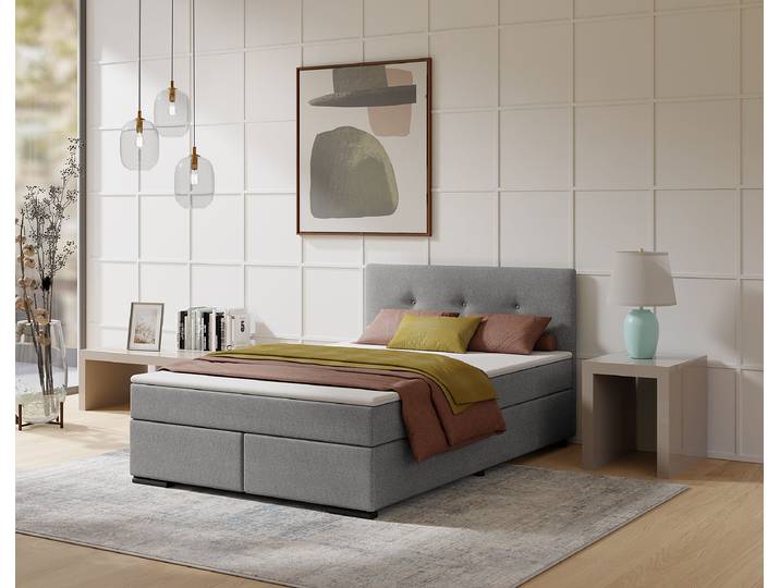 Boxspring-/Familienbett Rheem Typ A 140 x 200cm Webstoff Mavie Grau