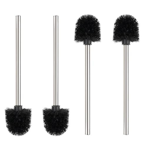 Behiruch Set van 4 Toiletborstels Zwart met Roestvrijstalen Steel, Diameter: 8 cm