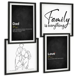 BILDER SET 4er Set - 50x50 cm & 40x60 cm Schwarzer Rahmen - Definitionen der Liebe in Familienzeichnungen