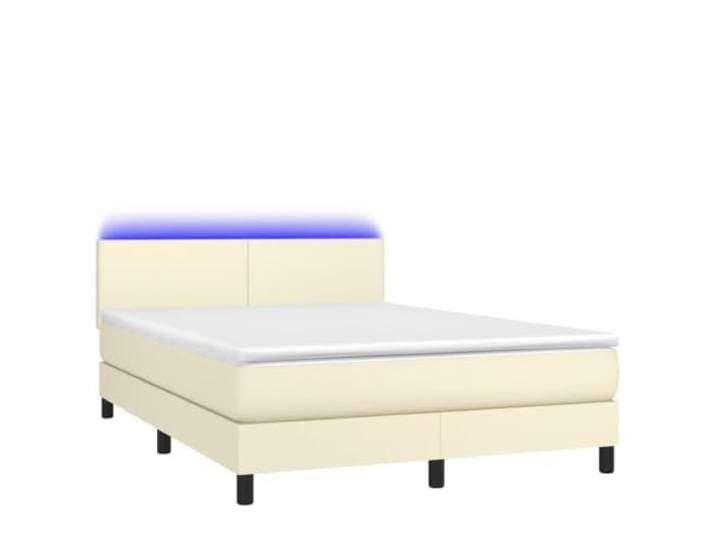 KKgypkn Boxspringbett mit Matratze & LED Creme 140x190 cm Kunstleder