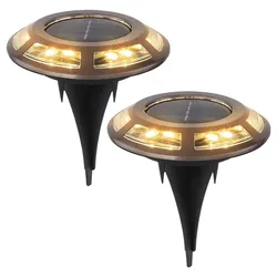 LED Solarlampe Wegeleuchte Bodenleuchte Außenlampe Solarleuchte, Edelstahl Kupfer, 3200K warmweiß, D 11 cm