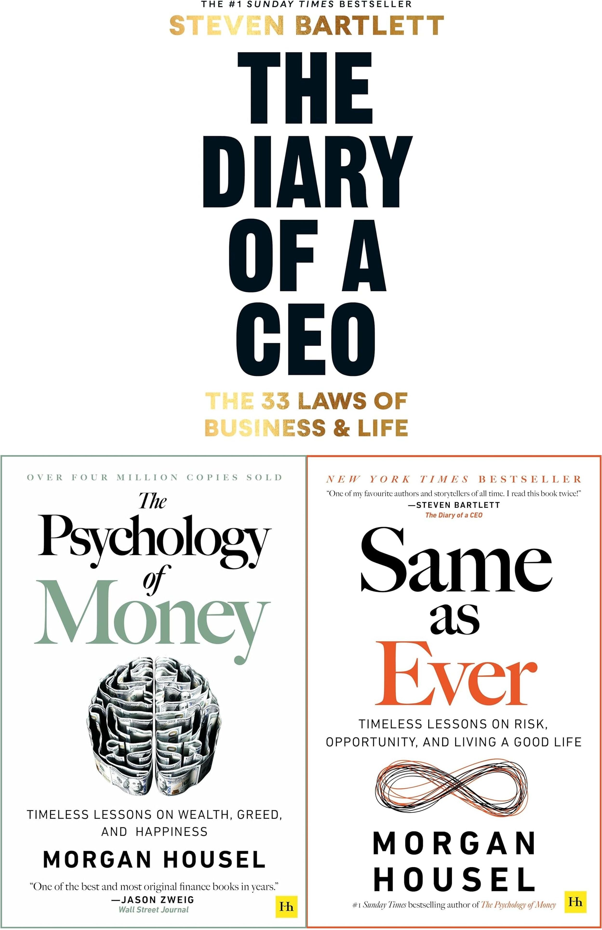 Ebury Psychology of Money, Same as Ever & Diary of a CEO 3 Book Set – Business & Mindset Collection