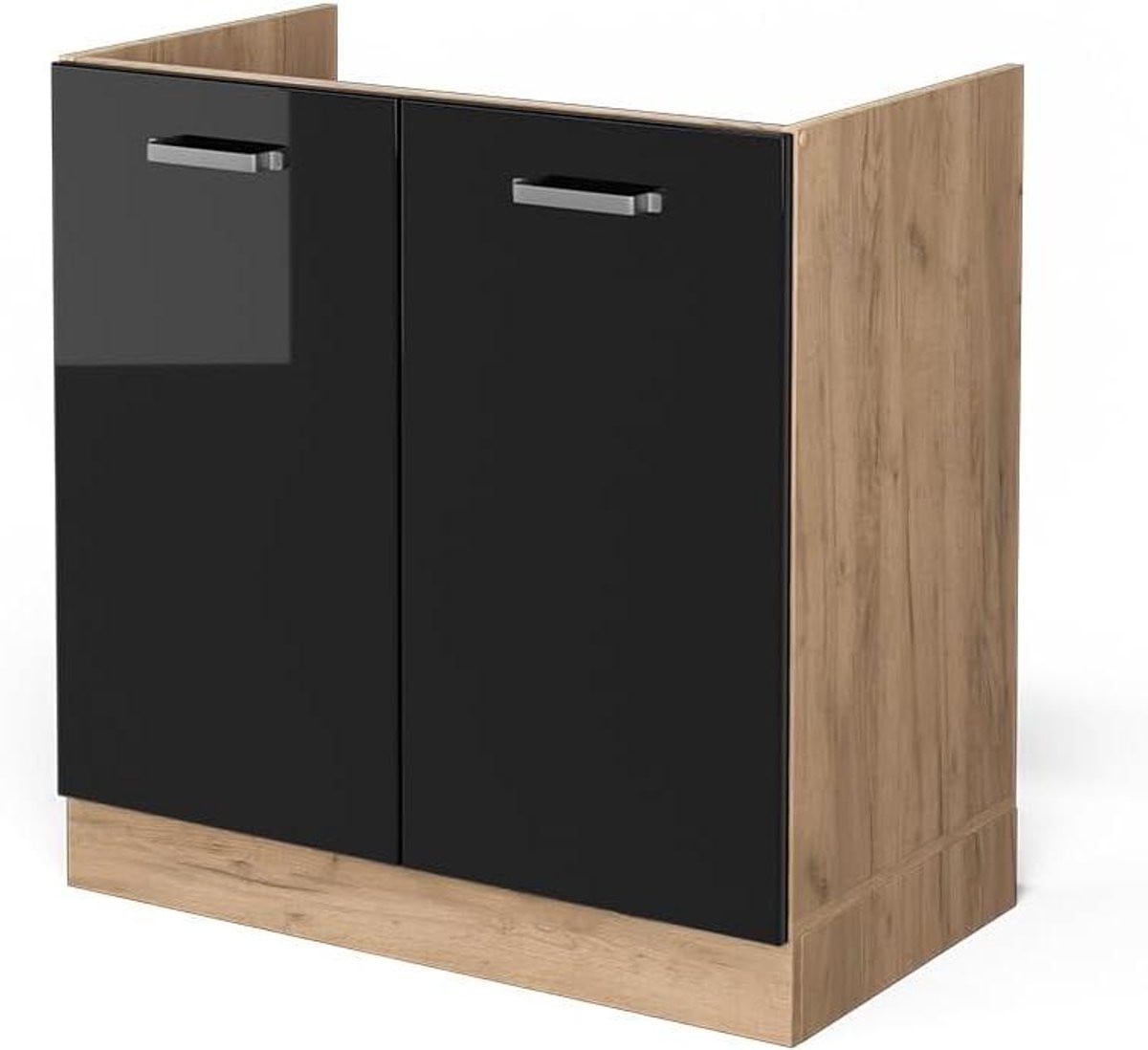 Modulaire spoelbakonderkast voor de keuken - Zwart Hoogglans - Breedte: 80 cm