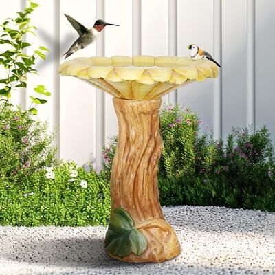 Meedzom Kahiau 24.4'' H Concrete Bird Bath - 24.4'' H X 19.6'' W X 19.6'' D