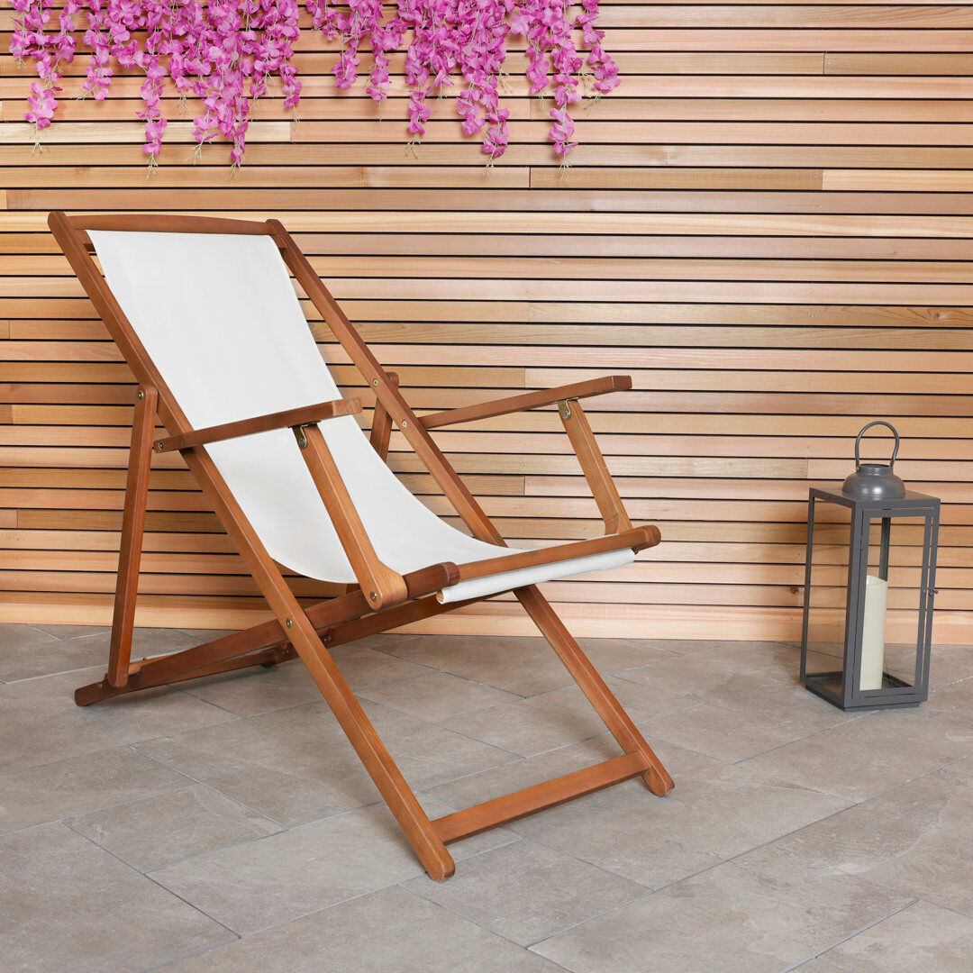Charles Bentley Folding Deck Chair Beige 94cm H X 107cm W X 61cm D