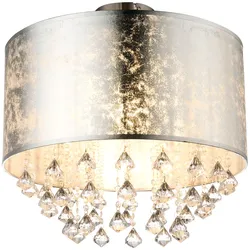 Kristall Decken Leuchte Wohn Schlaf Zimmer Textil Lampe blatt silber im Set inkl. LED Leuchtmittel