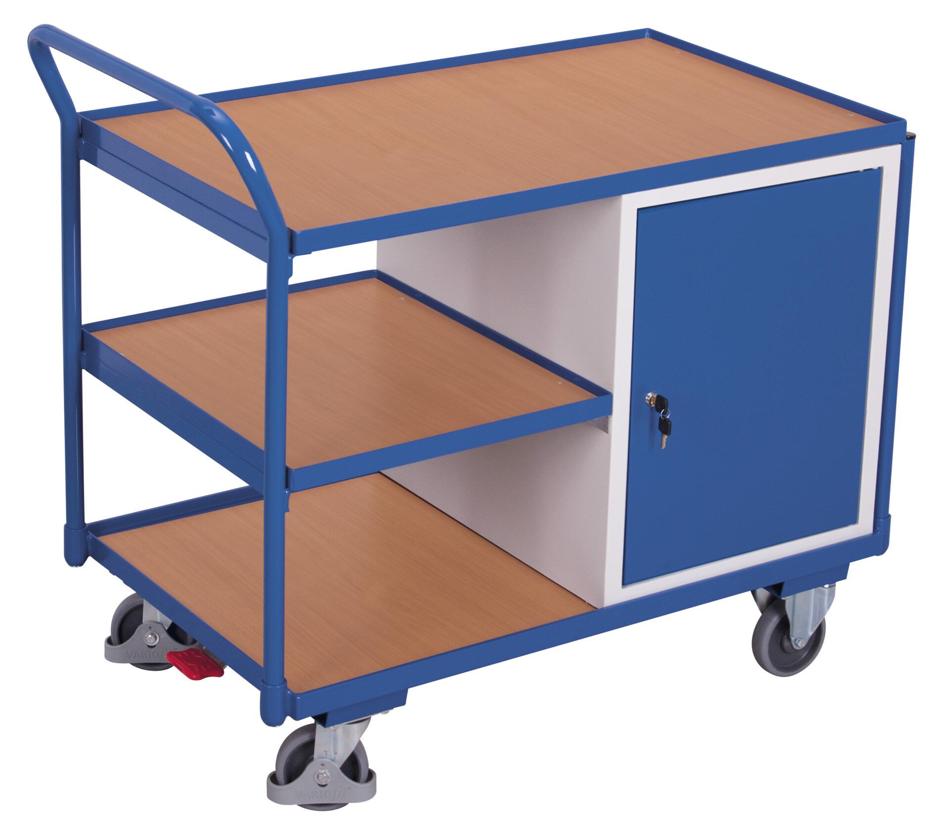 VARIOfit Werkstattwagen mit gebogenen Schiebegriff und 3 Ladeflächen 985x590mm RAL 5010 Enzianblau