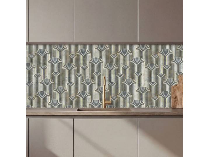 Crédence Décorative de Cuisine - Décoration Murale - Motif Noeud - Or - Bleu 150x60 cm - KitchenYeah