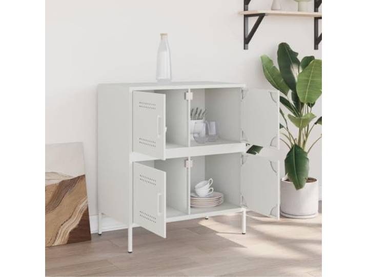 KTHLBRH Sideboard weiß 68 x 39 x 79 cm Stahl 4 Fächer Robuster Stahlrahmen, großer Stauraum, einfache Reinigung, praktische Tür