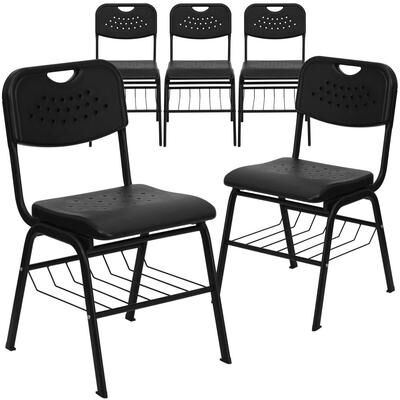 Lancaster Home 5 Pack 880 lb. Capacity Plastic Chair with Frame and Book Basket