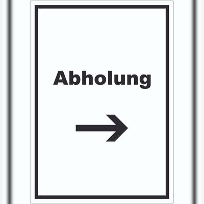 HB-Druck Abholung Aufkleber mit Text und Richtungspfeil rechts Post hochkant A5 (148x210mm)