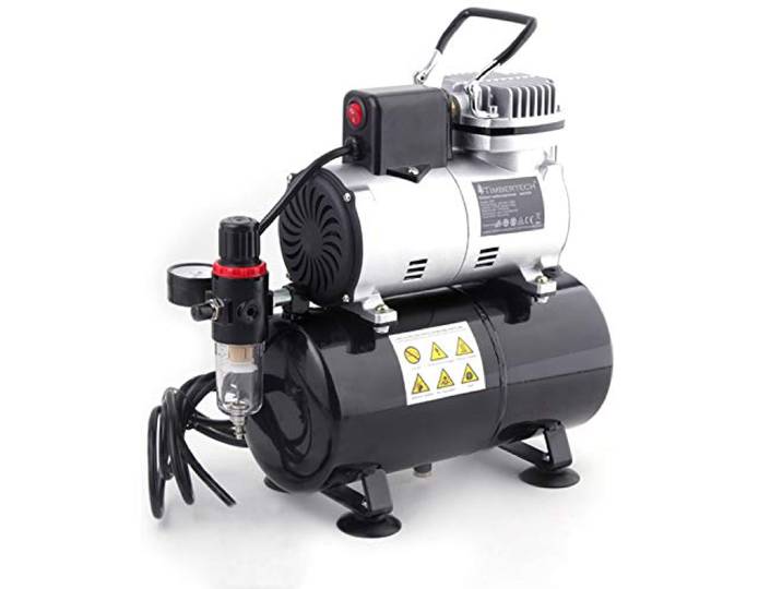 Timbertech Professional Piston Oil-Less rustige airbrush-compressor met koelventilator ABPST08 voor hobby, tattoo, nagel, enz.