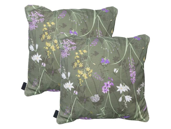 2er-Set Deko-Kissen Outdoor, Blumenmuster grün, 50 x 50 x 10 cm