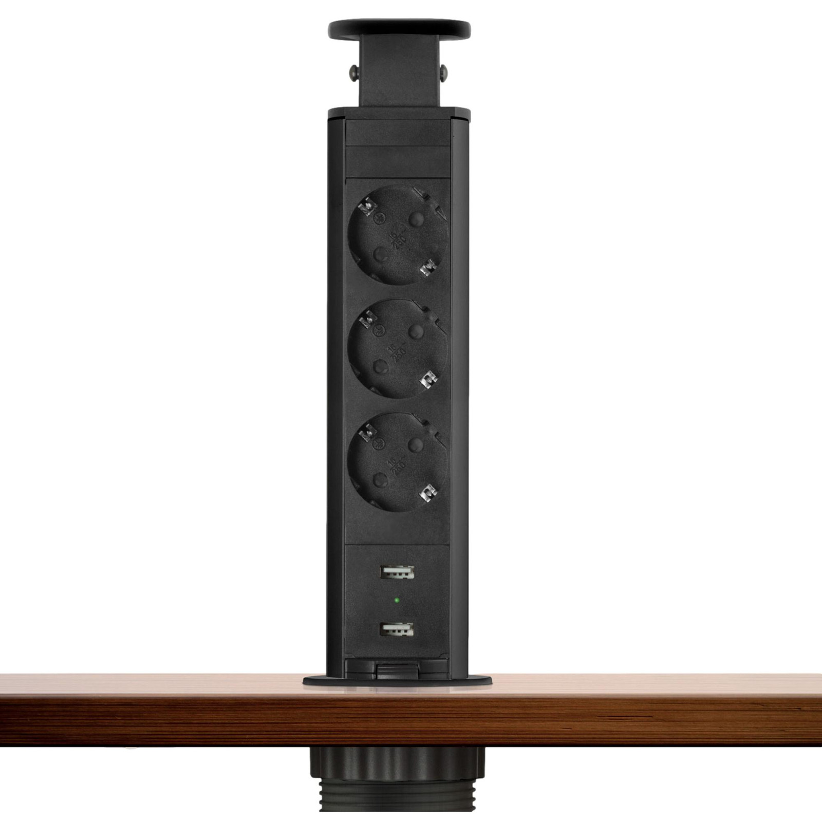 DELIGHT Inbouw pop-up stopcontacten met 2 USB-poorten en 3 stopcontacten - Matzwart