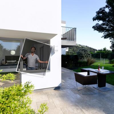 Insektenschutz-Fensterrahmen WINDHAGER "COOL, Fliegengitter und Sonnenschutz mit Alurahmen für Fenster", weiß (rahmen: weiß gewebe: schwarz), B:140cm H:150cm, Insektenschutzgitter, reduziert Sonneneinstrahlung, erhältlich in weiß, anthrazit, 140x150cm