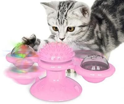 Uplifted Finds Windmill Cat Toy Interactive Puzzle Game With Whirligig Turntable pink
