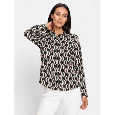 Langarmbluse HEINE, Damen, Gr. 40, beige (schwarz, sand, bedruckt), 100% Polyester, bedruckt, gemustert, mehrfarbig, Blusen
