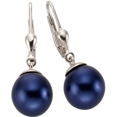 Paar Ohrhänger FIRETTI "Schmuck Geschenk Ohrschmuck Patentbrisur Perle", bunt (silberfarben, blau), Ohrringe, Damen, 10mm, Perlen Silber 925 (Sterlingsilber), Perlen, Silber 925 (Sterlingsilber), mit Muschelkernperle