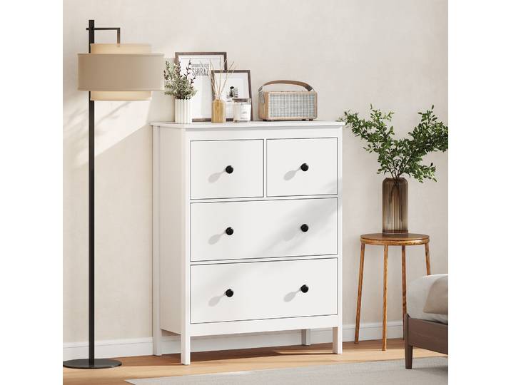 HOMCOM Commode 4 Tiroirs Blanc pour Salon Chambre Couloir