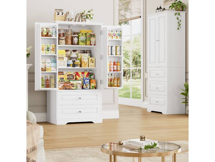 Getone Meuble de cuisine, armoire de rangement garde-manger avec Étagères Tiroir Portes, buffet cuisine Vaisselier pour Cuisine Salon Chambre Étagères Réglables , 60x40x120 cm