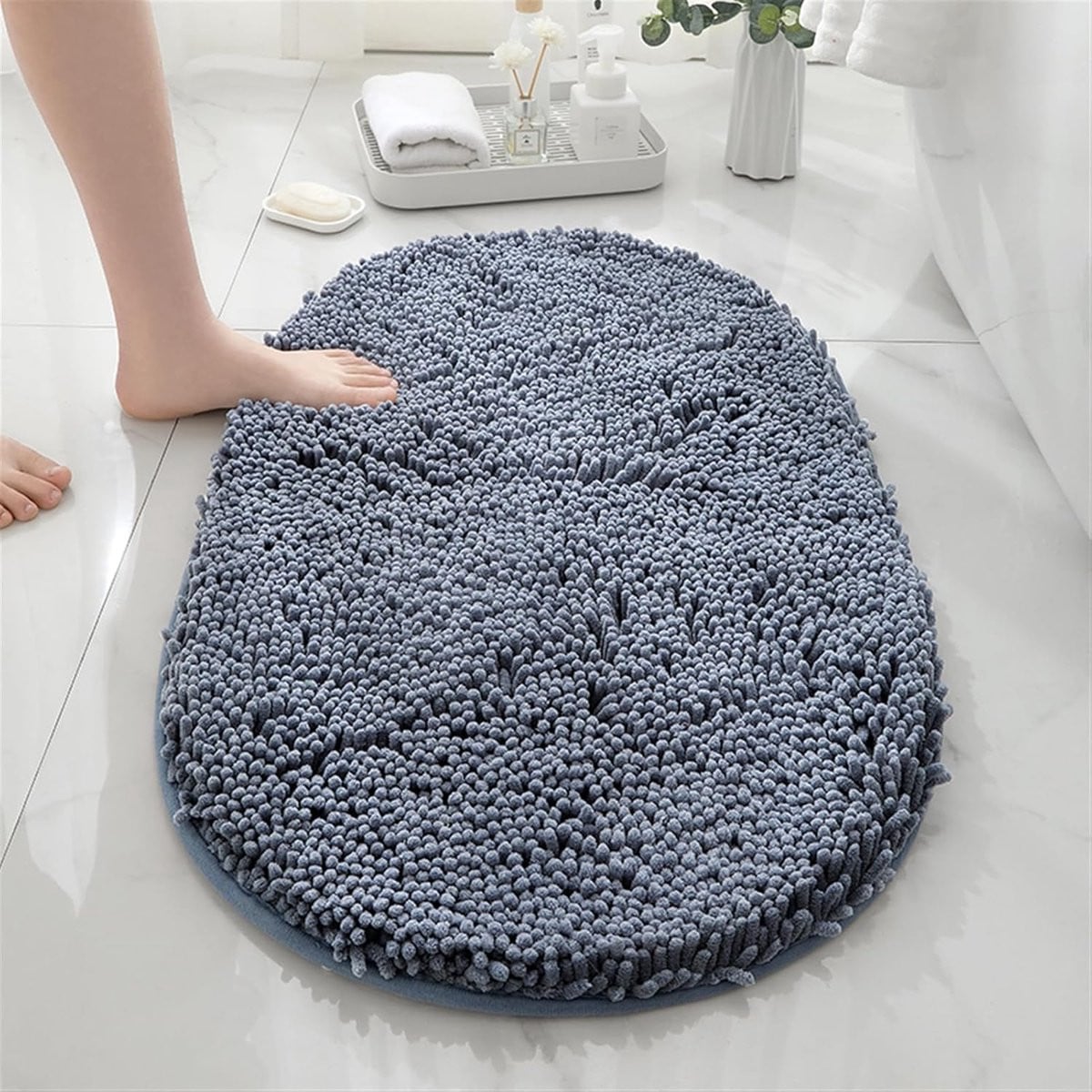 Ovale Chenille Badmat met Antislip en Waterabsorberend effect voor de Badkamer