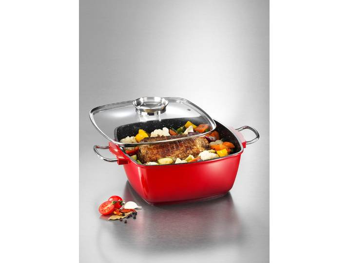 Extra hoher Aluguss-Bräter von King mit Antihaft-Beschichtung, Rot, Bräter 24x24 cm