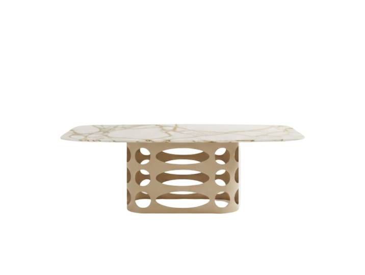 Table fixe effet marbre blanc, 210 x 110 cm, hauteur 75 cm