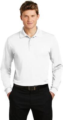 Sport-Tek ST657 Long Sleeve Micropique Sport-Wick Polo Shirt in White size XS   Polyester