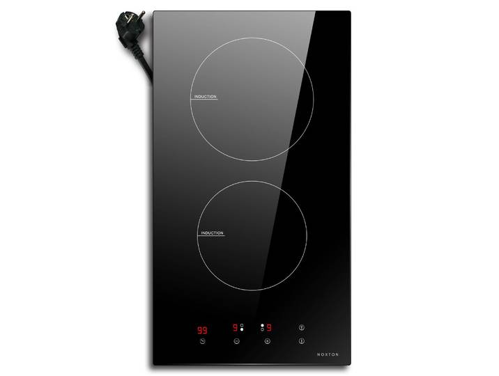 NOXTON Plaque Induction 2 Feux encatrable, Plaque Electrique 2 Foyers avec Prise VDE, Plaque à Induction 30 cm 3500W, avec Commande Tactile, Minuterie, 220-240V