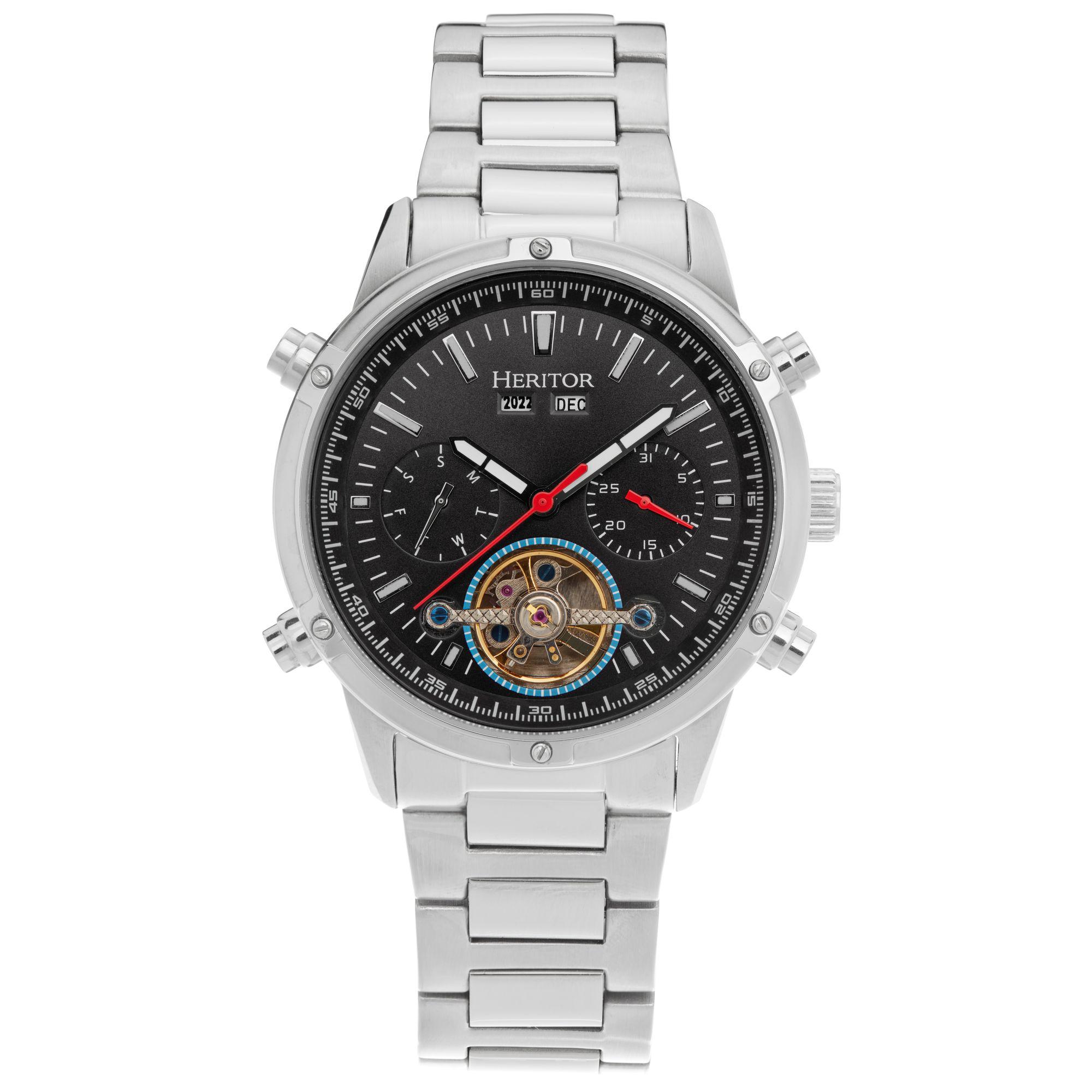 Heritor automatisch Wilhelm semi-skelet armbandhorloge met dag/datum