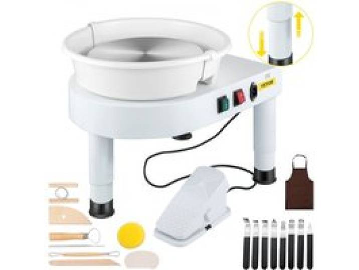 VEVOR Roue de Poterie 35 cm 450 W Machine à Tour de Potier Blanc Électrique avec Pédale, Mini Roue de Poterie avec Bassin Amovible Plateau Tournant, Outil pour Céramique Argile Fabrication Bricolage
