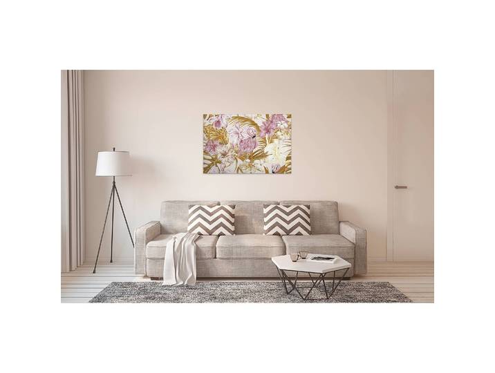 Impression sur toile Flamingos Floral Polyester PVC / Épicéa Jaune/Beige/Rose 90 x 60cm