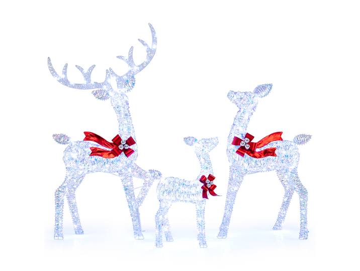 3 Delige LED Rendier Familie Kerstdecoratie met 215 Koudwitte Lichten Verlicht Rendier met 12 Grondpennen 12 Kabelbinders Koud Licht