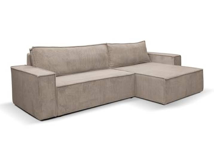 VENASI MÖBEL Ecksofa mit Schlaffunktion Hugo XL, Beige Cordstoff Sofa mit Bettkasten, Schlaffläche 125 x 230 cm, inkl. Kissen & Aufbauanleitung