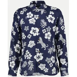 Leinenhemd mit tropischen Print Blau M