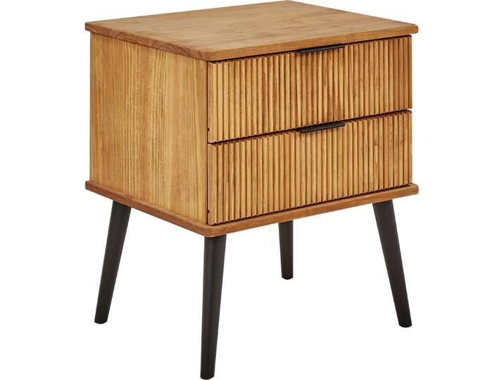 BELIANI Nachttisch Hellbraun aus Kiefernholz mit 2 Schubladen Geriffelte Optik Modern Elegant Nachtschrank für Schlafzimmer