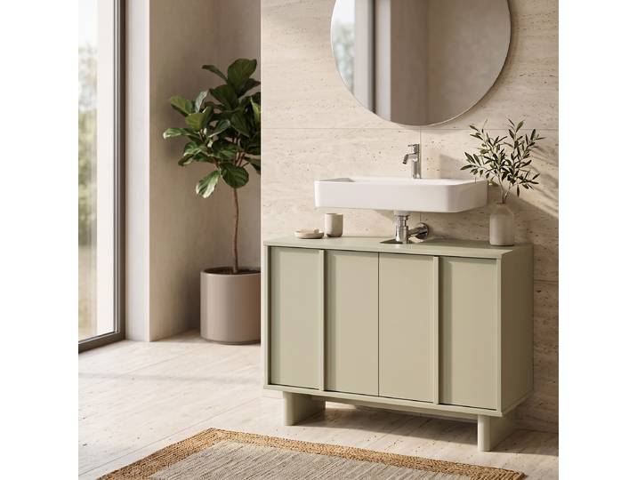 Massiver Waschbeckenunterschrank 82cm Beige