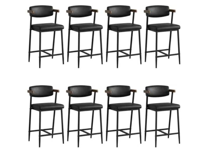 Garvee Barhocker Hoher Rücken Gepolsterte Sitzfläche Metallgestell, Schwarz Bar Stools Extra breite, dick gepolsterte Sitzfläche mit hoher Rückenlehne, Fußstütze, pflegeleichtes Kunstleder 8er Set